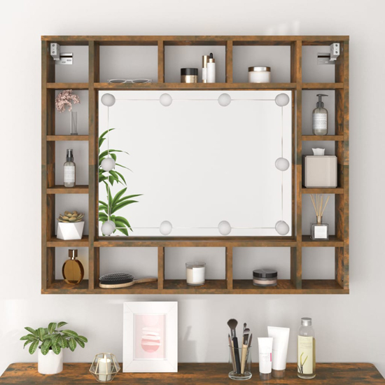 Dublin Wooden Dressing Mirrored Cabinet In Smoked Oak With LED