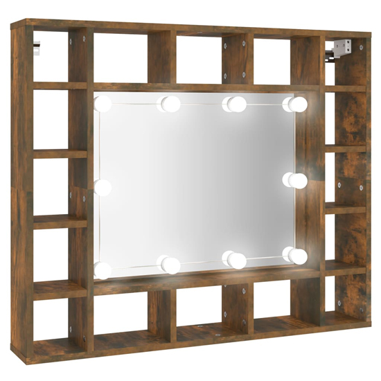 Dublin Wooden Dressing Mirrored Cabinet In Smoked Oak With LED