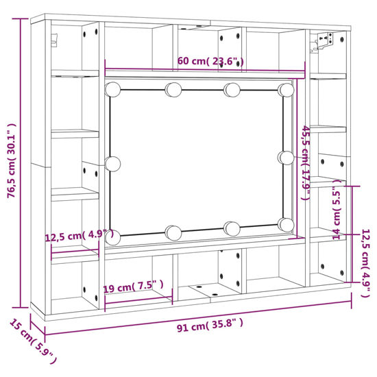Dublin Wooden Dressing Mirrored Cabinet In Smoked Oak With LED