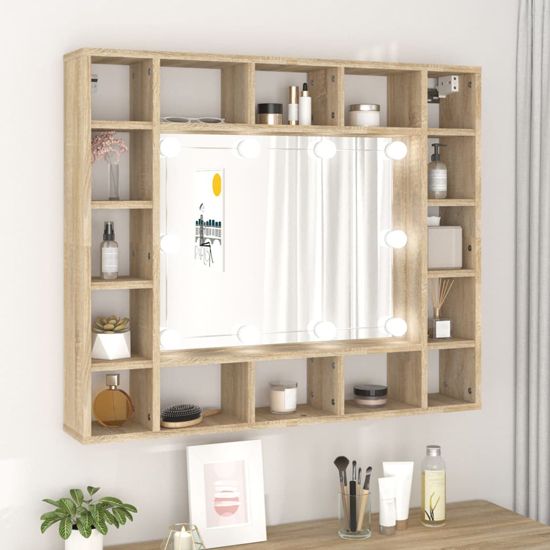 Dublin Wooden Dressing Mirrored Cabinet In Sonoma Oak With LED