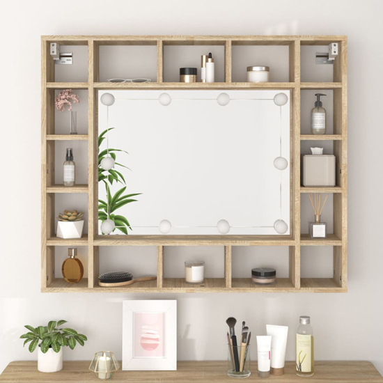 Dublin Wooden Dressing Mirrored Cabinet In Sonoma Oak With LED