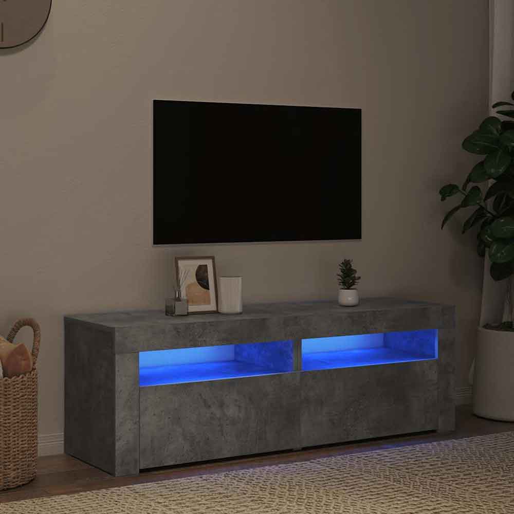 Dubuque 120cm Wooden TV Stand With 2 Doors And LED Lighting - Concrete Grey