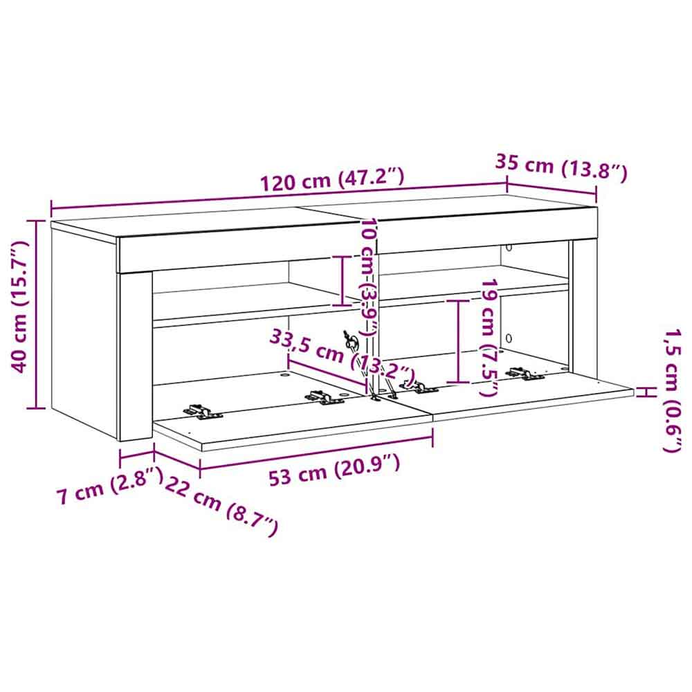 Dubuque 120cm Wooden TV Stand With 2 Doors And LED Lighting - Concrete Grey