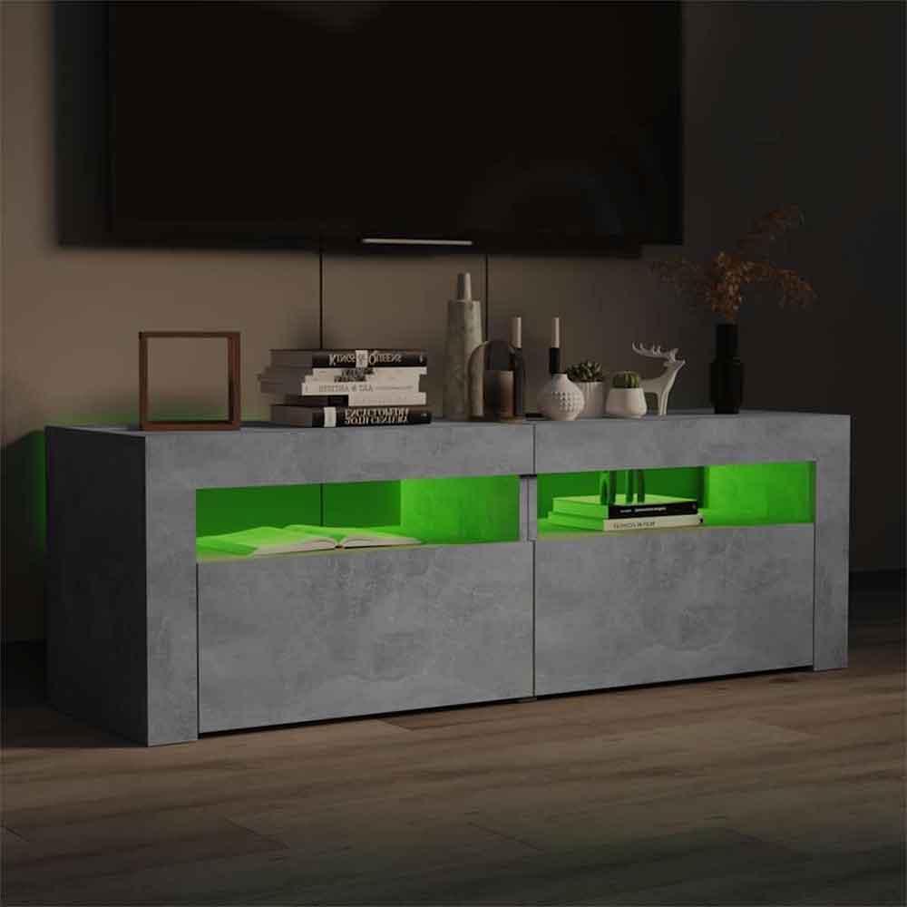 Dubuque 120cm Wooden TV Stand With 2 Doors And LED Lighting - Concrete Grey