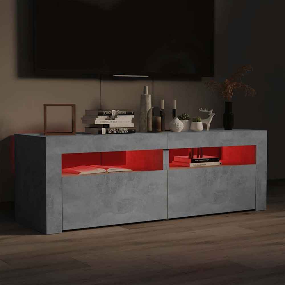 Dubuque 120cm Wooden TV Stand With 2 Doors And LED Lighting - Concrete Grey