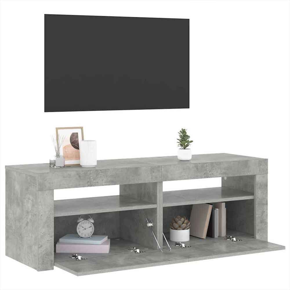 Dubuque 120cm Wooden TV Stand With 2 Doors And LED Lighting - Concrete Grey