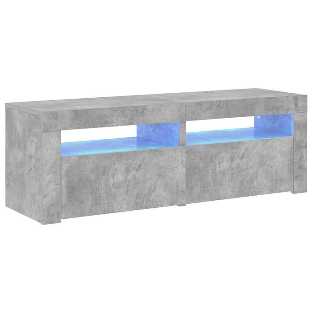 Dubuque 120cm Wooden TV Stand With 2 Doors And LED Lighting - Concrete Grey