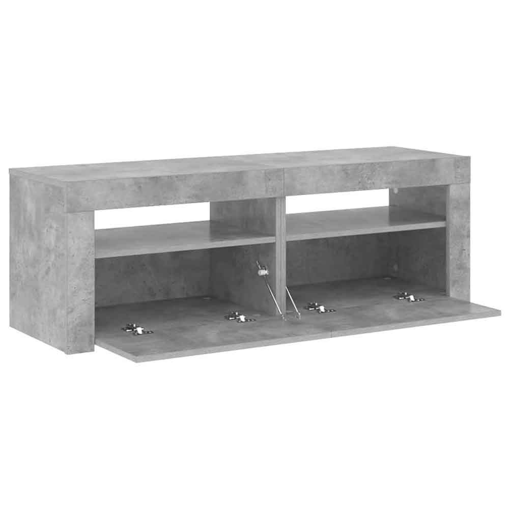 Dubuque 120cm Wooden TV Stand With 2 Doors And LED Lighting - Concrete Grey