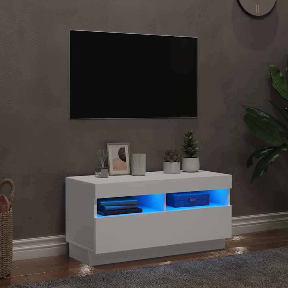 Dubuque 80cm Wooden TV Stand With 1 Door And LED Lighting - White