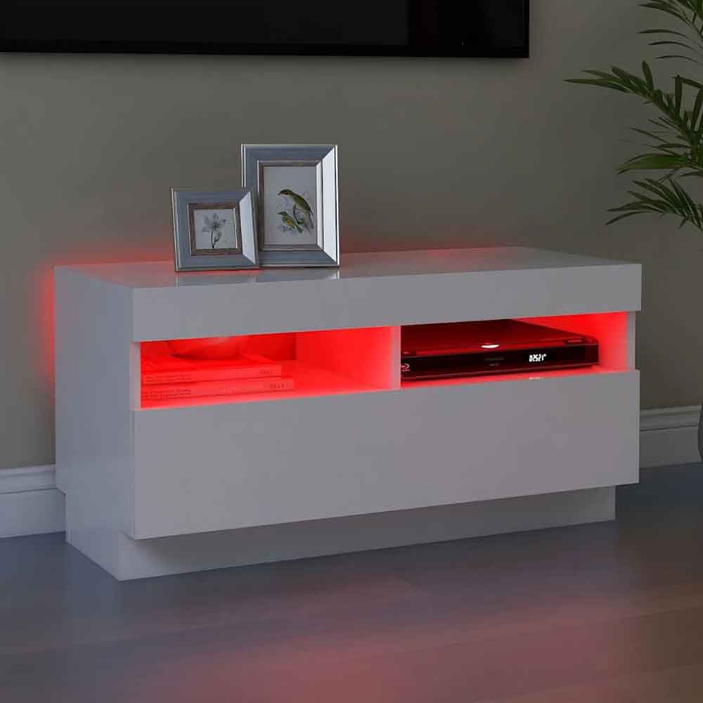Dubuque 80cm Wooden TV Stand With 1 Door And LED Lighting - White