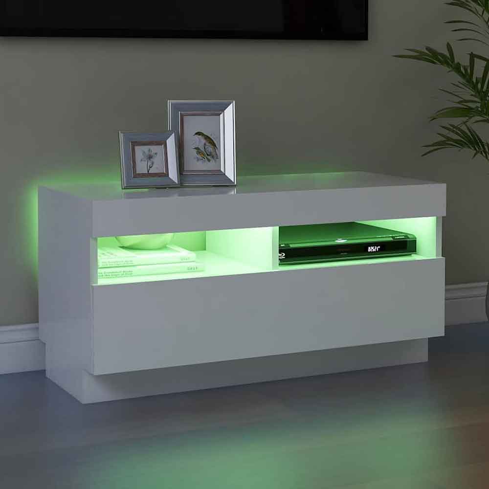 Dubuque 80cm Wooden TV Stand With 1 Door And LED Lighting - White