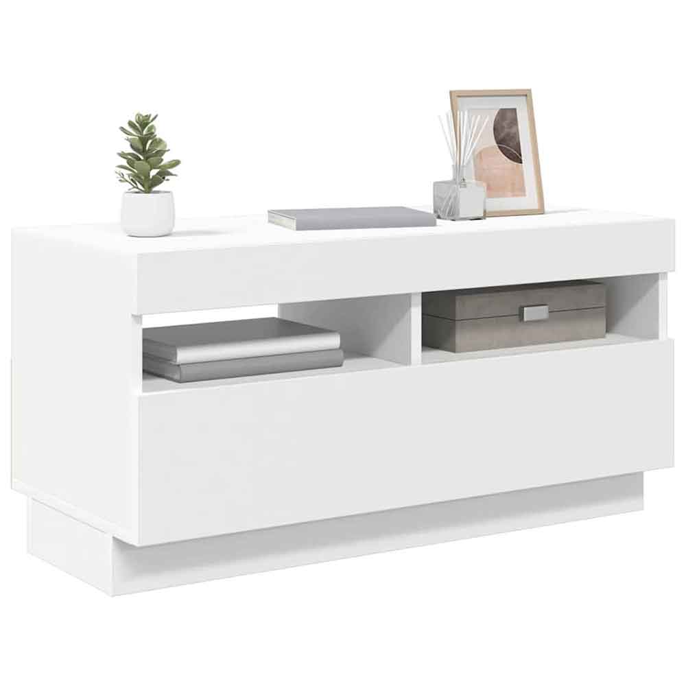 Dubuque 80cm Wooden TV Stand With 1 Door And LED Lighting - White