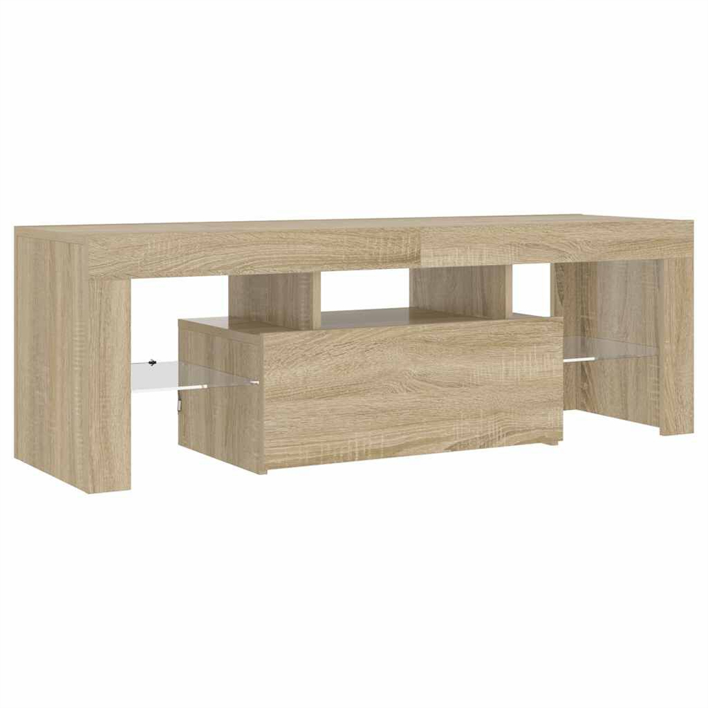 Dubuque Wooden TV Stand With 2 Glass Shelves And LED - Sonoma Oak
