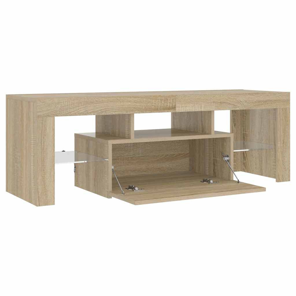 Dubuque Wooden TV Stand With 2 Glass Shelves And LED - Sonoma Oak