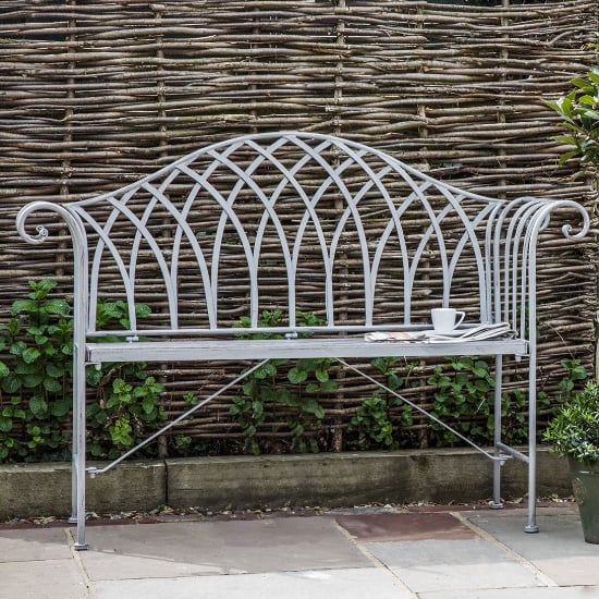 Photo of Duchmano outdoor metal seating bench in distressed grey