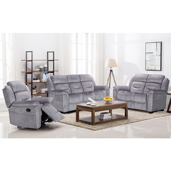 Dudley Fabric Upholstered Fixed 3 Seater Sofa In Nett Grey Furniture in Fashion