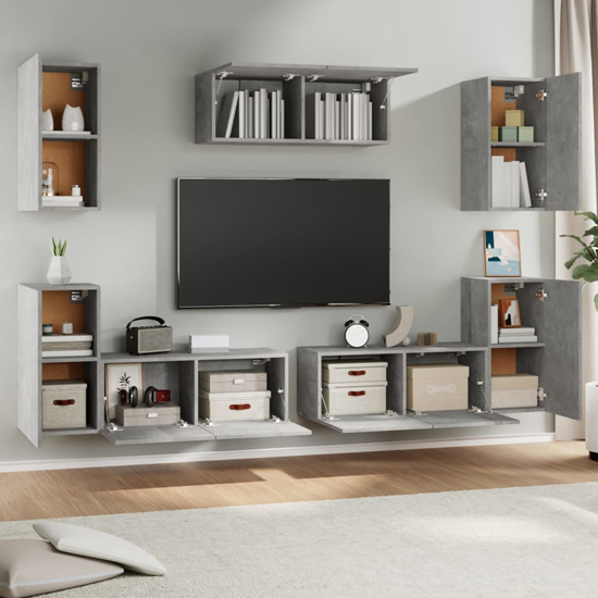 Duena Wooden Living Room Furniture Set In Concrete Effect