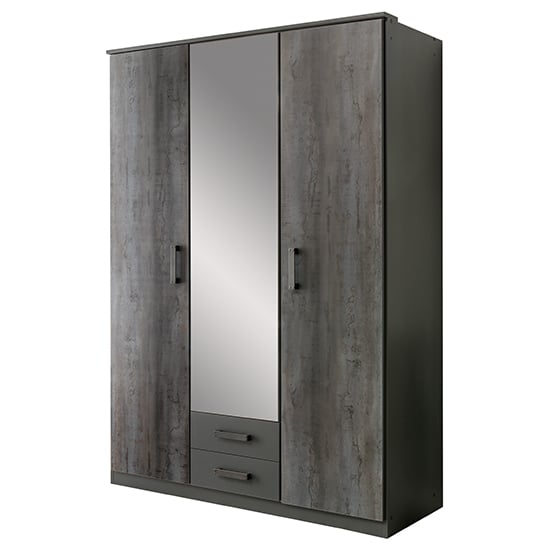 Duisburg Wooden Wardrobe In Graphite With 1 Mirror And 2 Doors_2