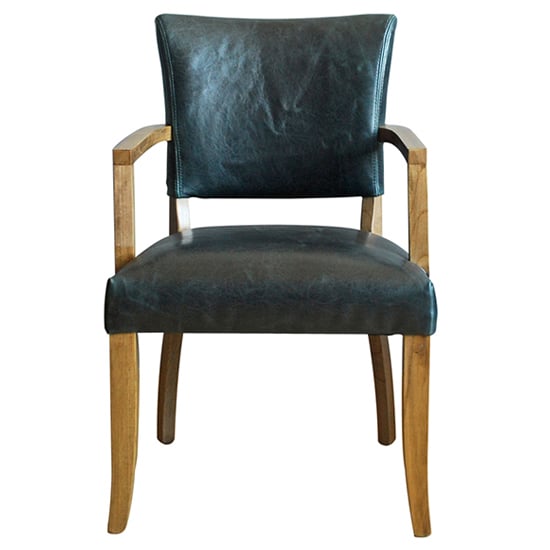 Product photograph of Dukes Leather Armchair With Wooden Frame In Ink Blue from Furniture in Fashion