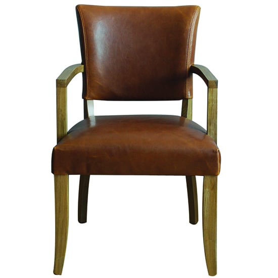 Product photograph of Dukes Leather Armchair With Wooden Frame In Tan Brown from Furniture in Fashion