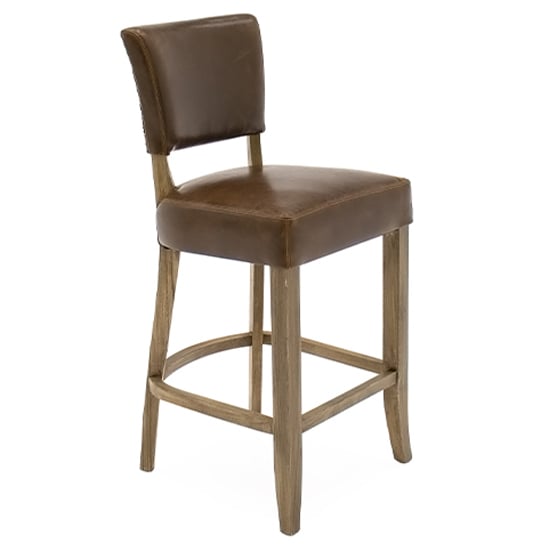 Product photograph of Dukes Leather Bar Chair With Wooden Frame In Tan Brown from Furniture in Fashion