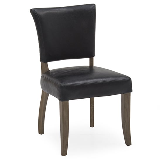 Read more about Dukes leather dining chair with wooden frame in ink blue