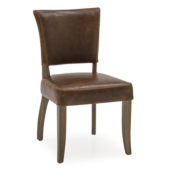 Photo of Dukes leather dining chair with wooden frame in ink tan brown