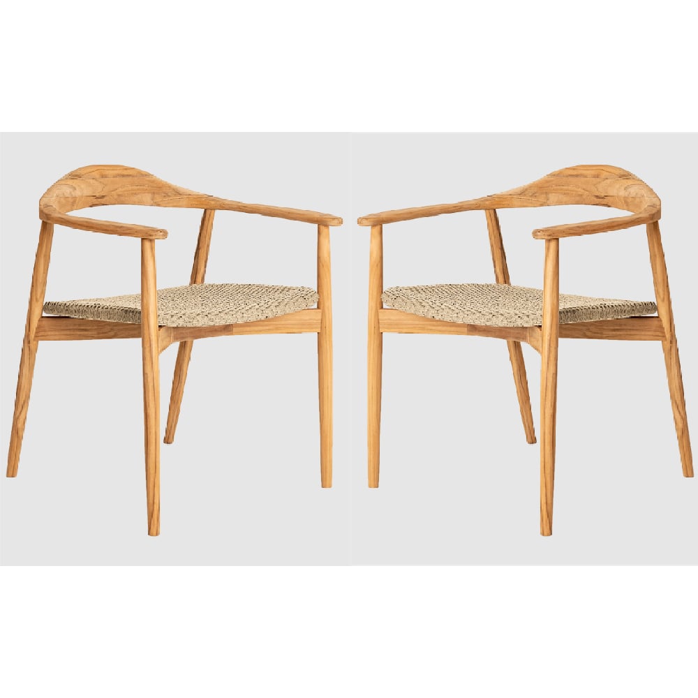 Product photograph of Duluth Natural Wooden Garden Dining Chairs With Rope Seat In Pair from Furniture in Fashion