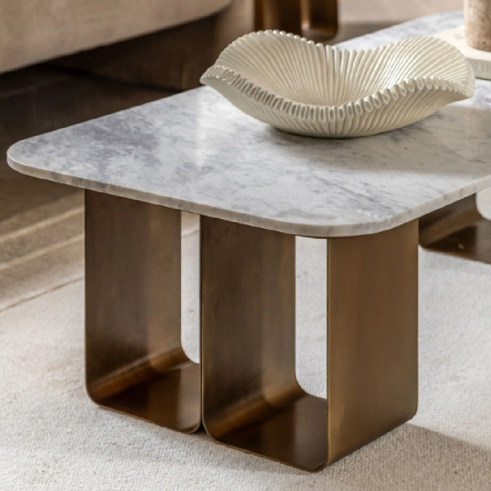 Duluth White Marble Top Coffee Table With Gold Base