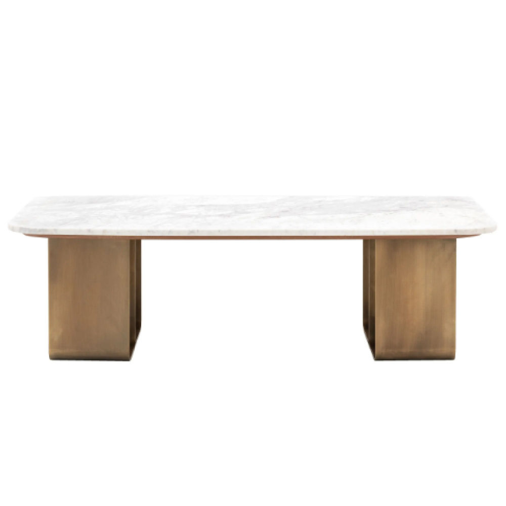 Duluth White Marble Top Coffee Table With Gold Base