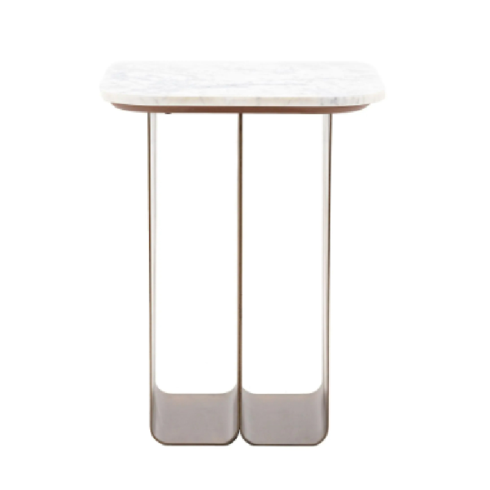 Duluth White Marble Top Side Table With Gold Base