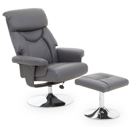 Dumai Faux Leather Recliner Chair With Footstool In Grey