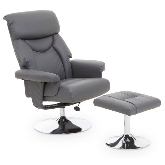 Dumai Faux Leather Recliner Chair With Footstool In Grey Furniture in