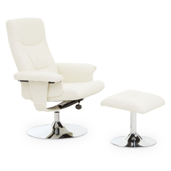 Dumai Leather Effect Recliner Chair With Footstool In White