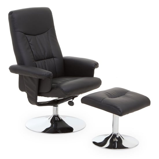 Photo of Dumai leather recliner chair with footstool in black