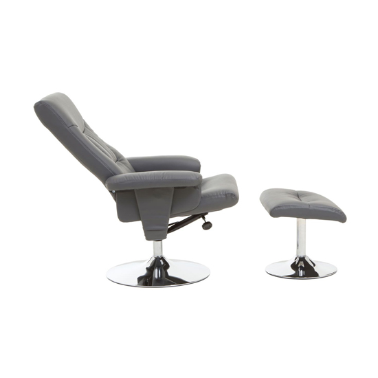 Dumai Leather Recliner Chair With Footstool In Grey
