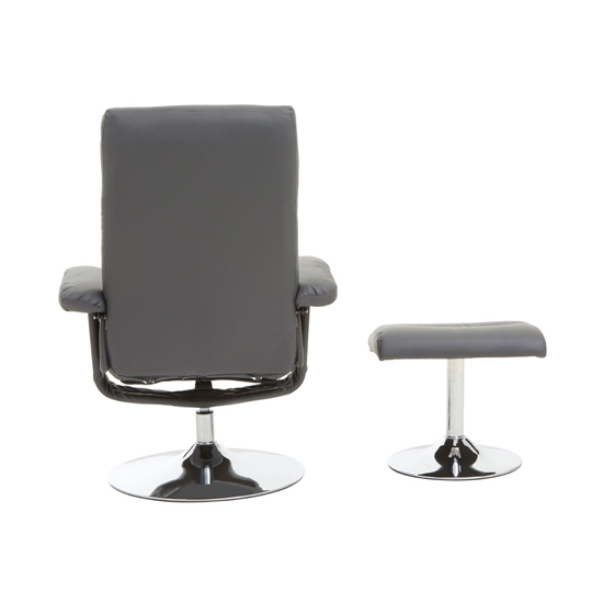 Dumai Leather Recliner Chair With Footstool In Grey
