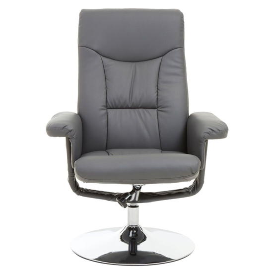 Dumai Leather Recliner Chair With Footstool In Grey