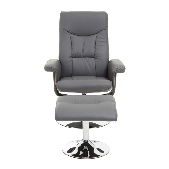 Dumai Leather Recliner Chair With Footstool In Grey