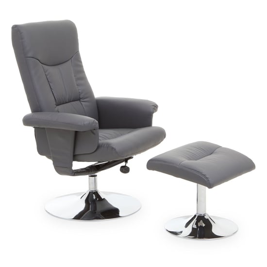 Photo of Dumai leather recliner chair with footstool in grey