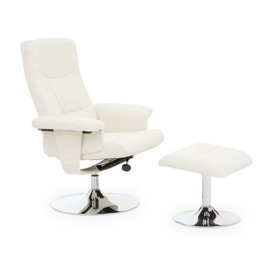 Photo of Dumai leather recliner chair with footstool in white