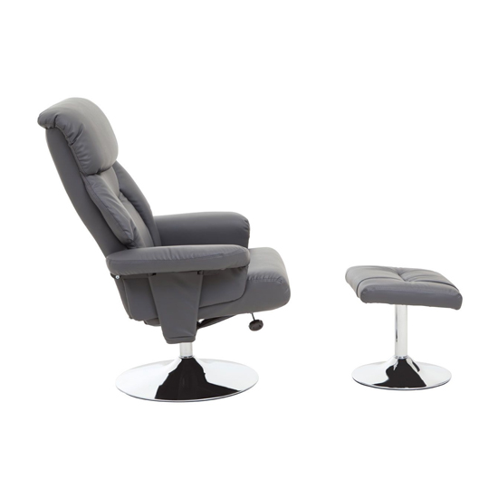 Dumai PU Leather Recliner Chair With Footstool In Grey