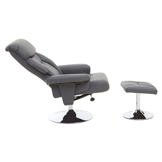 Dumai PU Leather Recliner Chair With Footstool In Grey