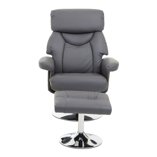 Dumai PU Leather Recliner Chair With Footstool In Grey