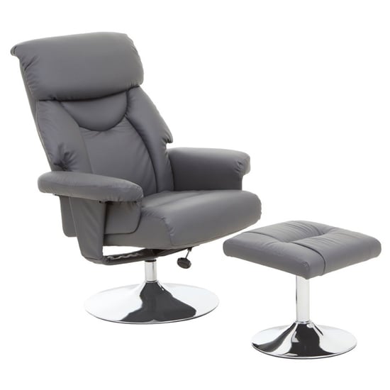 Dumai PU Leather Recliner Chair With Footstool In Grey