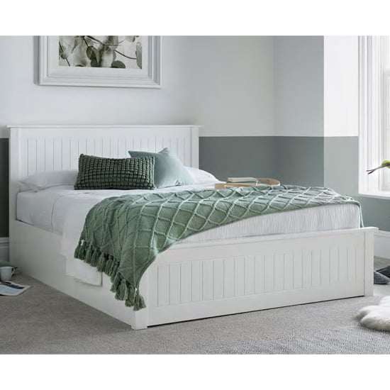Product photograph of Duncan Wooden Ottoman Storage Double Bed In White from Furniture in Fashion