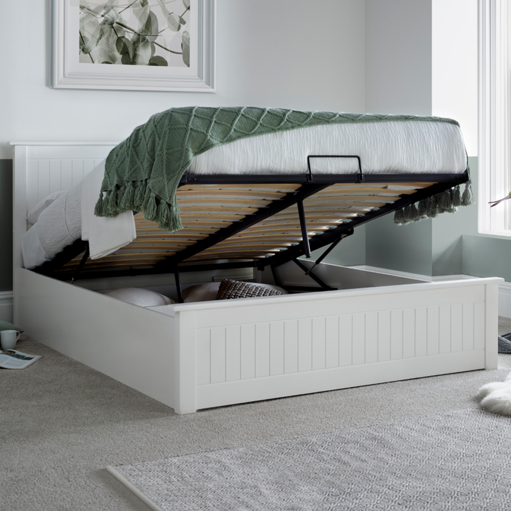 Duncan Wooden Ottoman Storage Double Bed In White