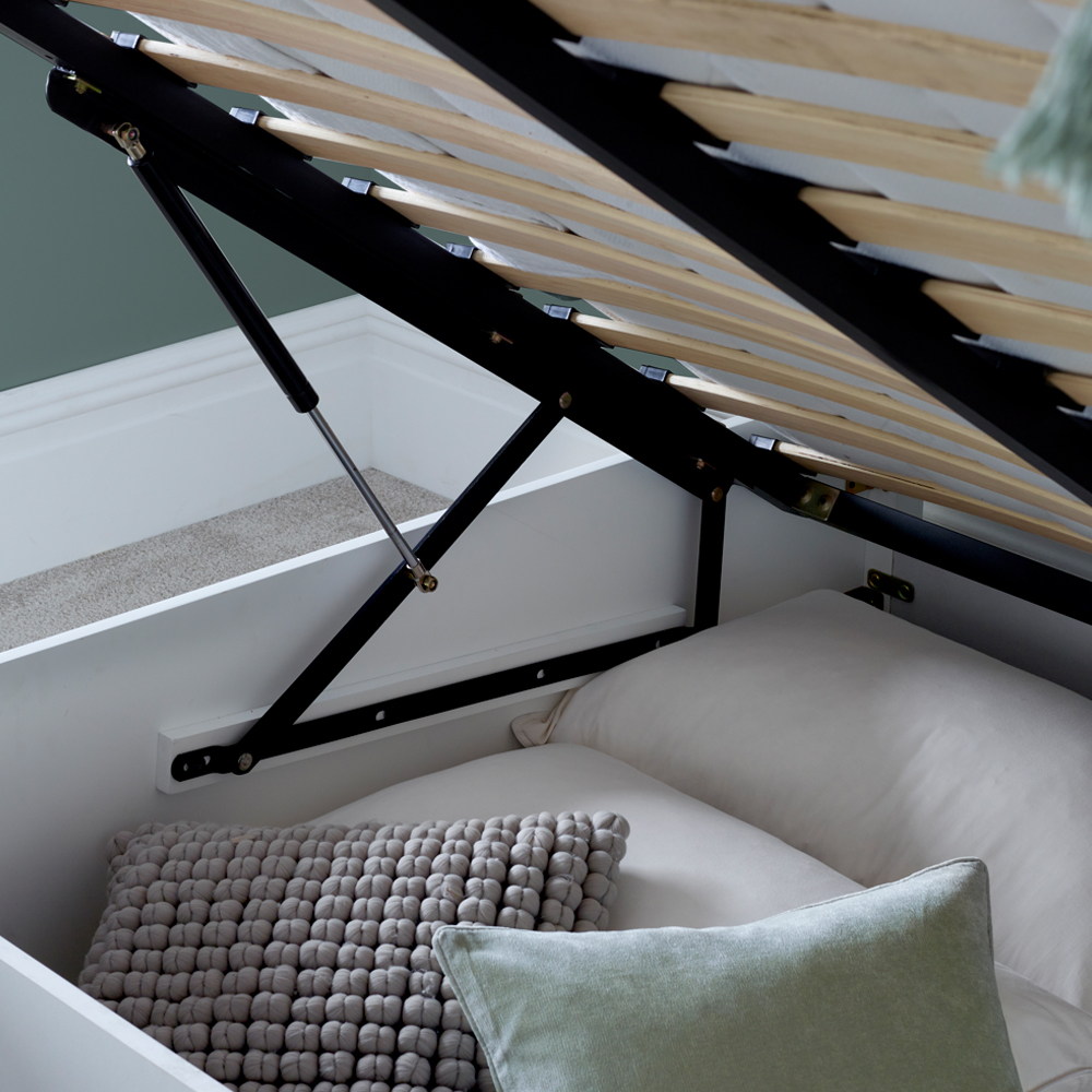 Duncan Wooden Ottoman Storage Double Bed In White