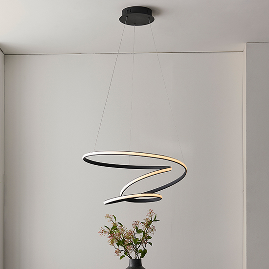 Dune LED Pendant Light In Textured Black With White Diffuser
