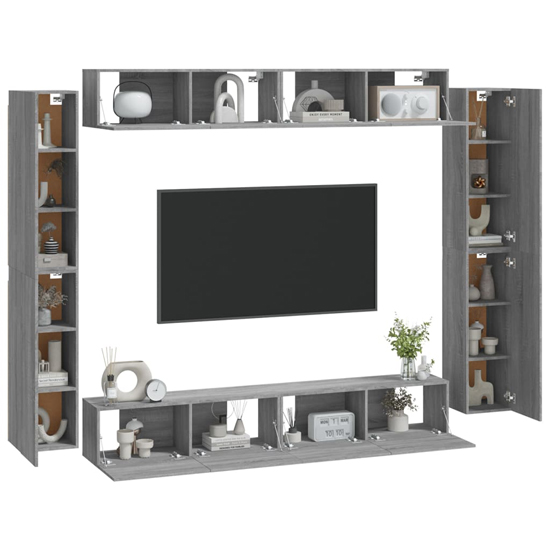 Dunlap Wooden Living Room Furniture Set In Grey Sonoma Oak